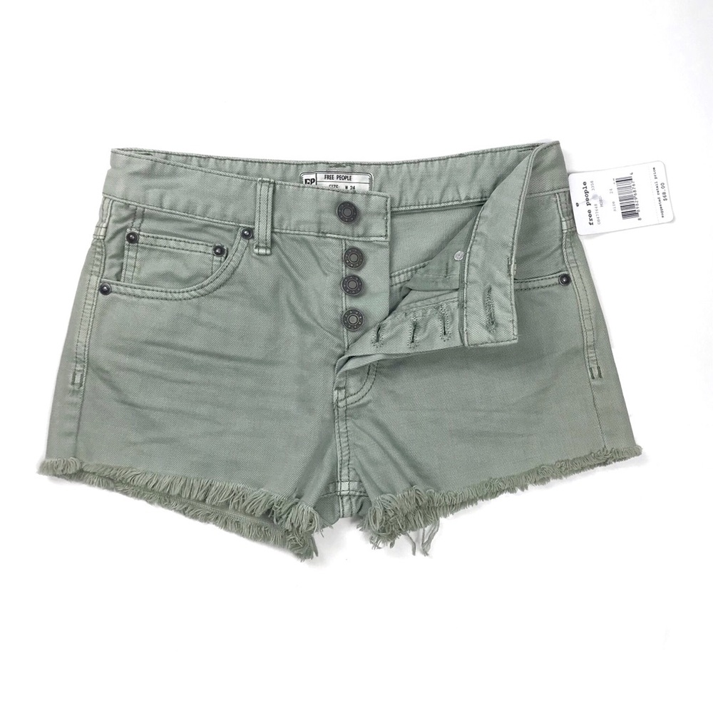 Free People Uptown Frayed Moss Shorts NEW